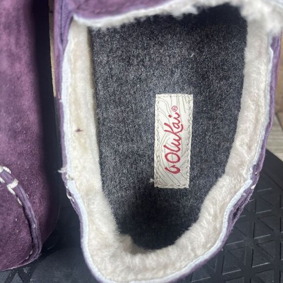 Olukai Nohea Slippers Womens Sz 5 Mystic Berry Red Nubuck Leather Fur Shearling - Picture 6 of 10